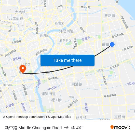 新中路 Middle Chuangxin Road to ECUST map