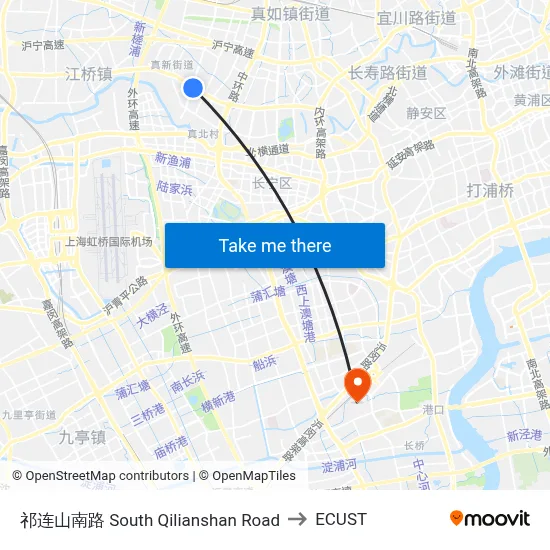 South Qilianshan Road to ECUST map