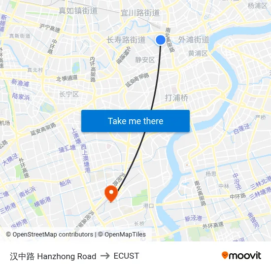 Hanzhong Road to ECUST map