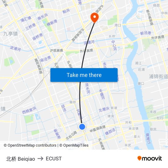 北桥 Beiqiao to ECUST map