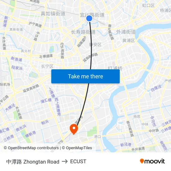 中潭路 Zhongtan Road to ECUST map