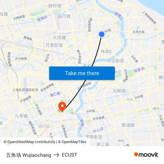 五角场 Wujiaochang to ECUST map