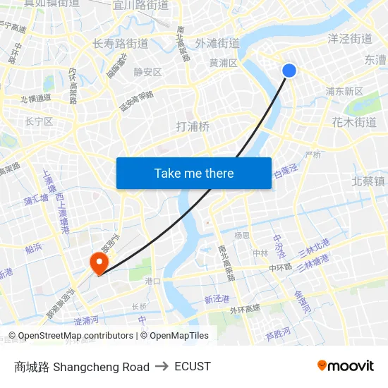 商城路 Shangcheng Road to ECUST map