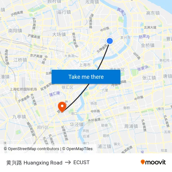 Huangxing Road to ECUST map