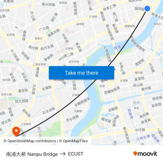 Nanpu Bridge to ECUST map