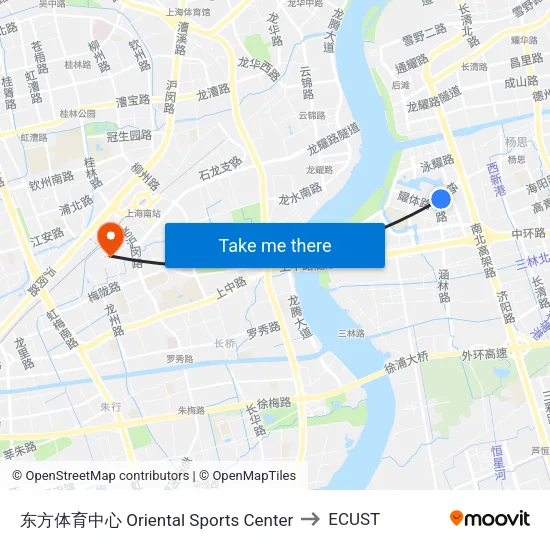 Oriental Sports Center to ECUST map