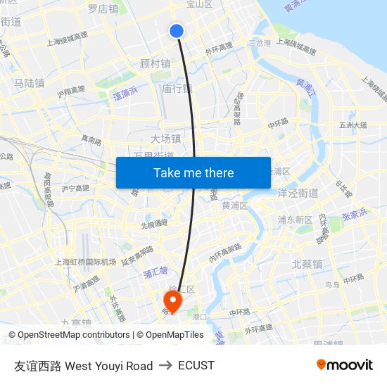 友谊西路 West Youyi Road to ECUST map