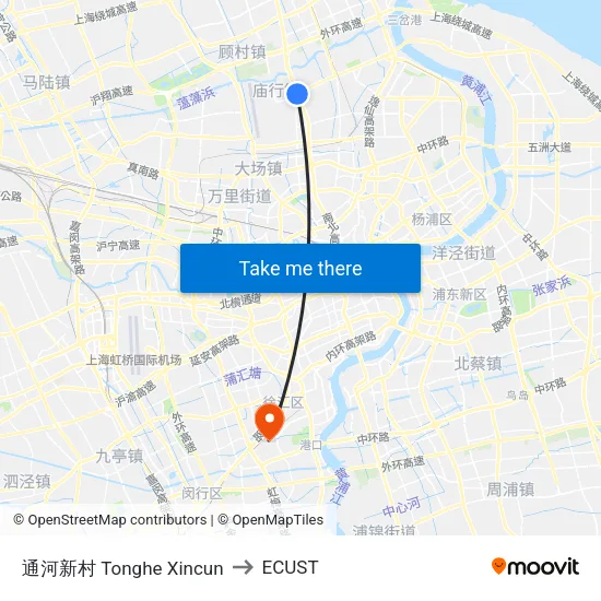 Tonghe Xincun to ECUST map