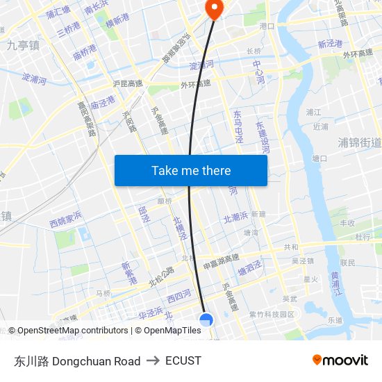 东川路 Dongchuan Road to ECUST map