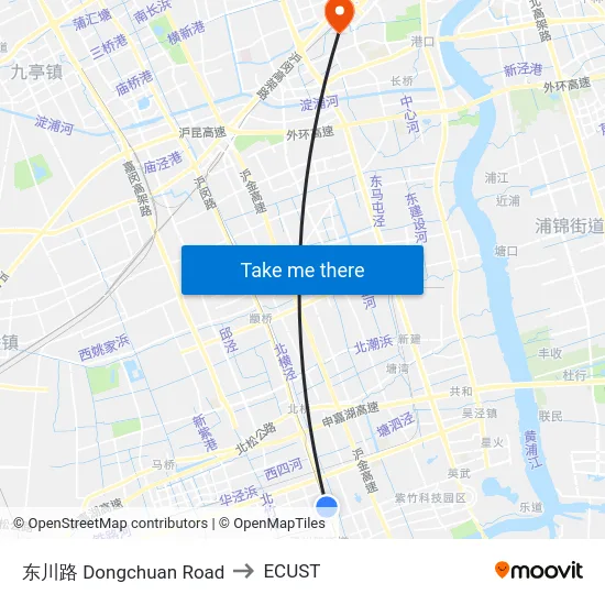 东川路 Dongchuan Road to ECUST map
