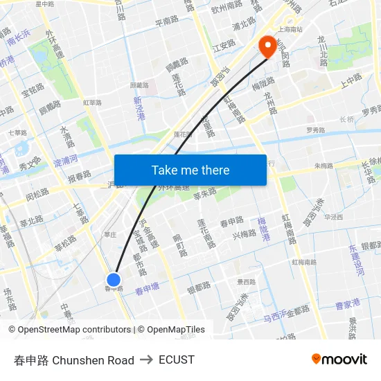 春申路 Chunshen Road to ECUST map