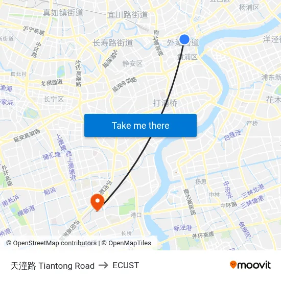 Tiantong Road to ECUST map