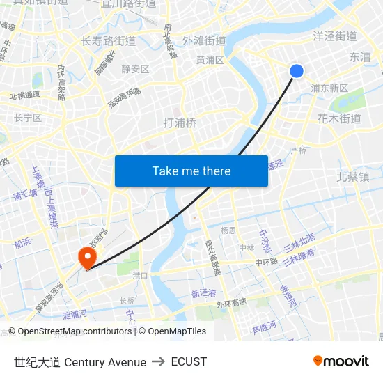 Century Avenue to ECUST map