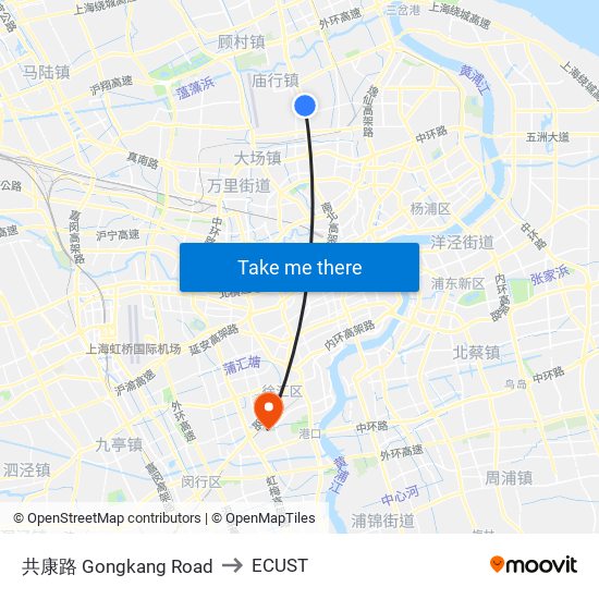 共康路 Gongkang Road to ECUST map