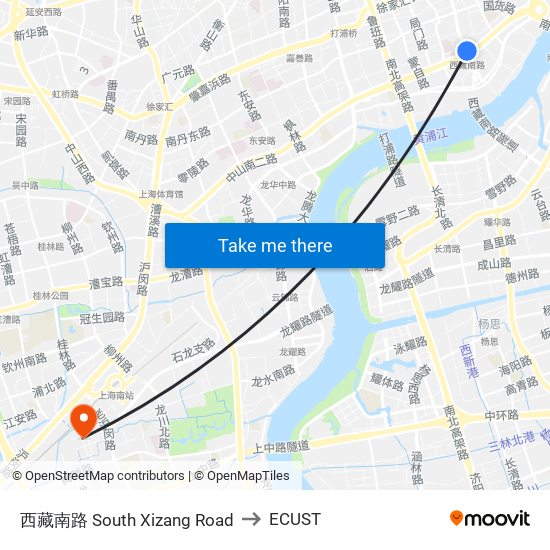 西藏南路 South Xizang Road to ECUST map
