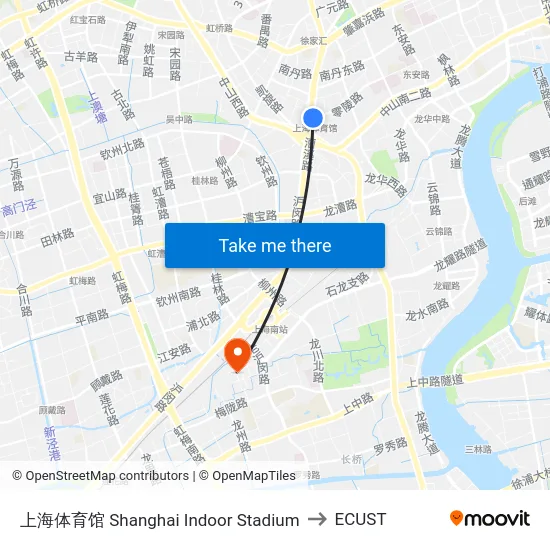 上海体育馆 Shanghai Indoor Stadium to ECUST map