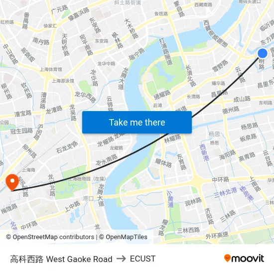 West Gaoke Road to ECUST map