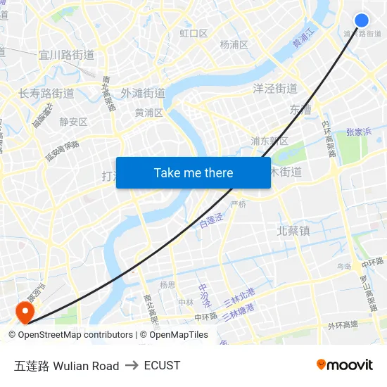 五莲路 Wulian Road to ECUST map