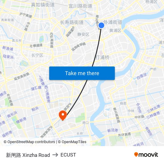 新闸路 Xinzha Road to ECUST map