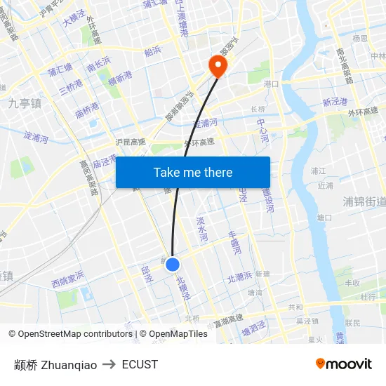 颛桥 Zhuanqiao to ECUST map
