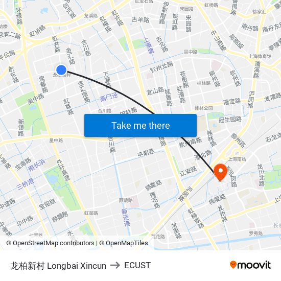 龙柏新村 Longbai Xincun to ECUST map