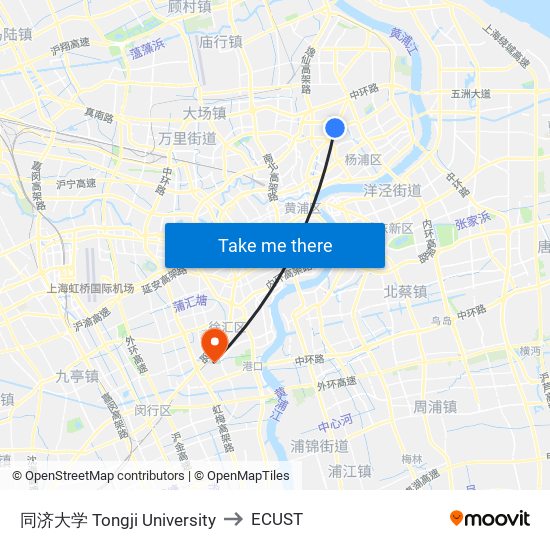 同济大学 Tongji University to ECUST map