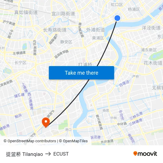 Tilanqiao to ECUST map