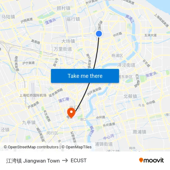 Jiangwan Town to ECUST map