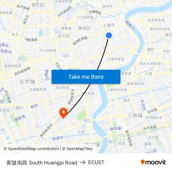 South Huangpi Road to ECUST map