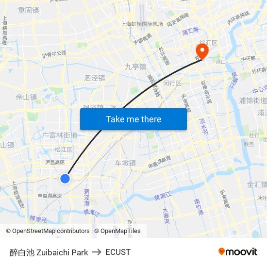 醉白池 Zuibaichi Park to ECUST map