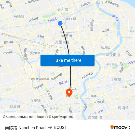 南陈路 Nanchen Road to ECUST map