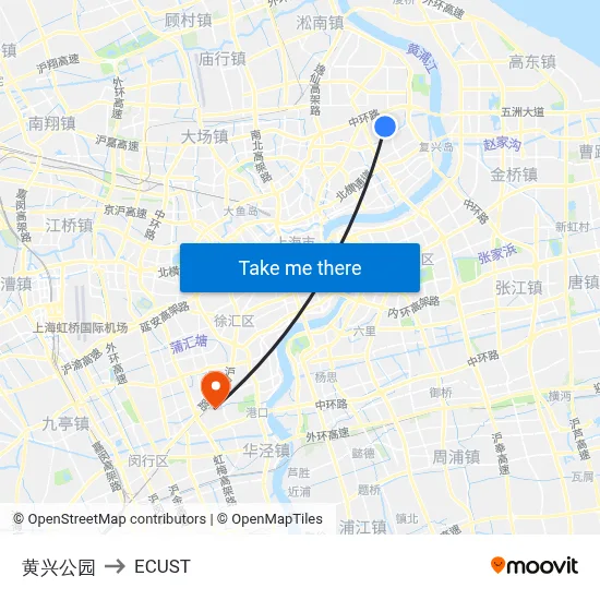 Huangxing Park to ECUST map