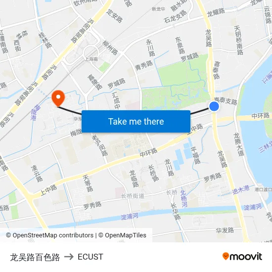 Longwu Road & Baise Road to ECUST map