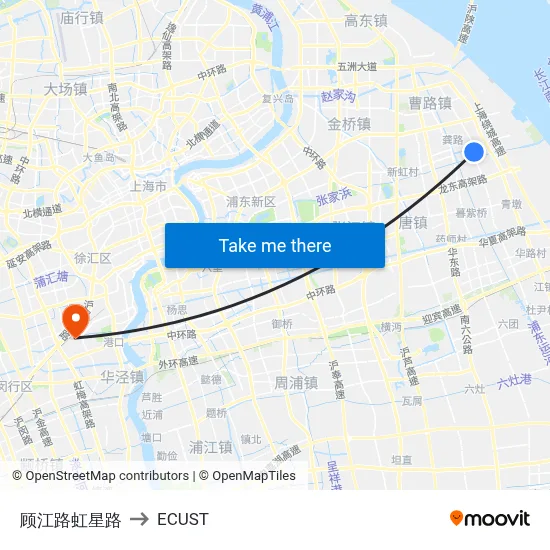 Gujiang Road & Hongxing Road to ECUST map