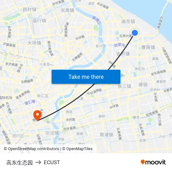 Gaodong Ecological Park to ECUST map
