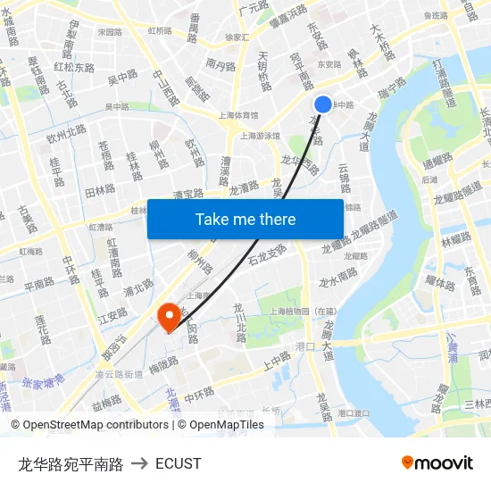 Longhua Road & Wanping South Road to ECUST map