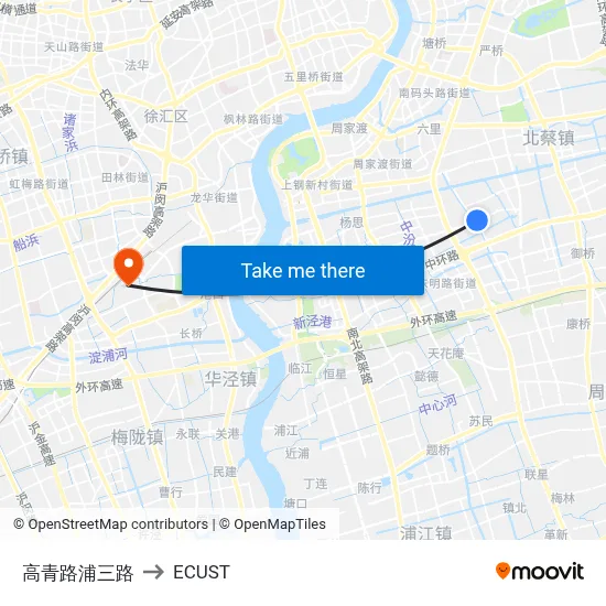 Gaoqing Road & Pusan Road to ECUST map