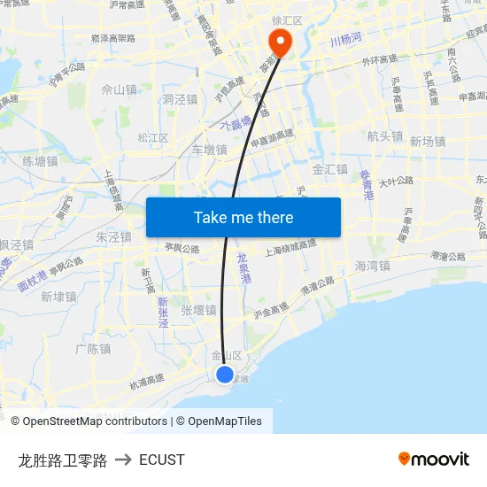 Longsheng Road-Weiling Road to ECUST map