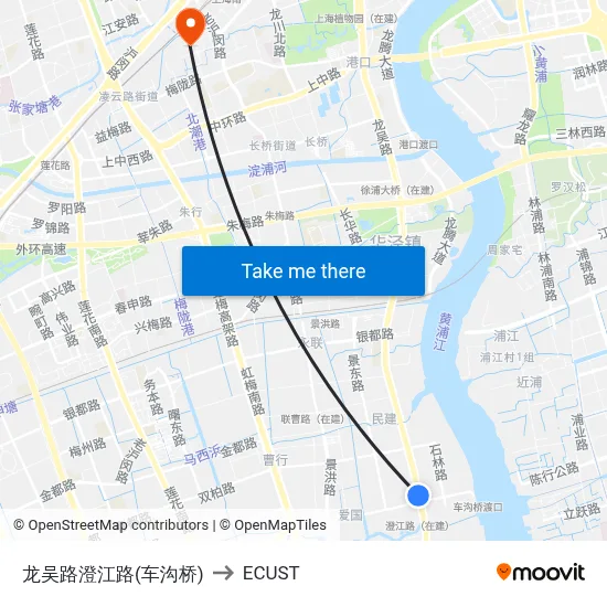 Longwu Road & Chengjiang Road (Chegou Bridge) to ECUST map