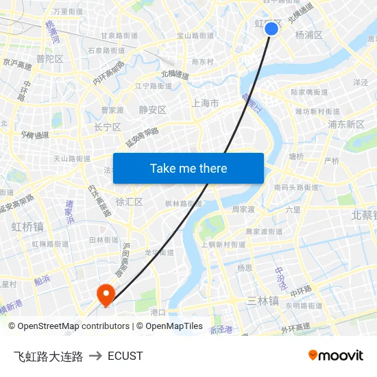 Feihong Road & Dalian Road to ECUST map