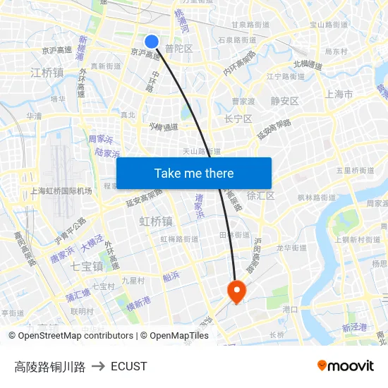 Gaoling Road & Tongchuan Road to ECUST map