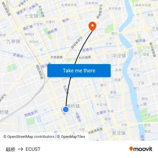 Zhuanqiao to ECUST map