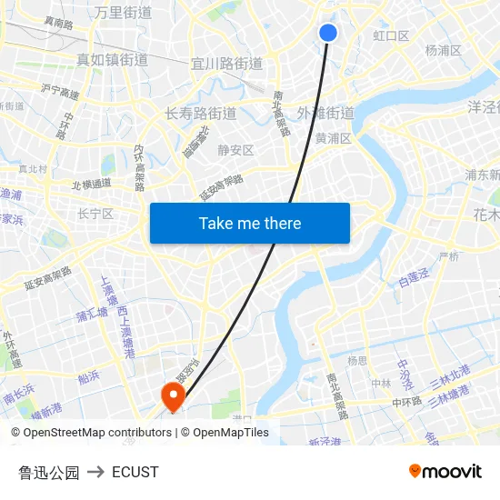 Lu Xun Park to ECUST map