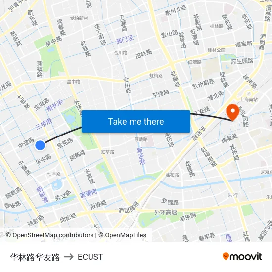 Hualin Road & Huayou Road to ECUST map