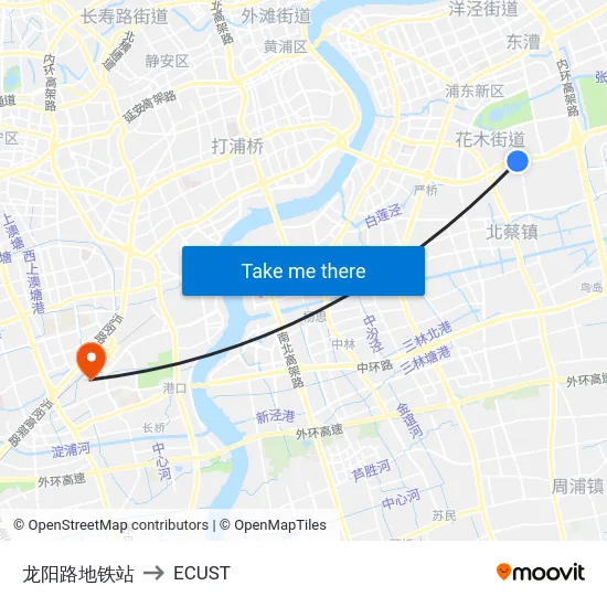 龙阳路地铁站 to ECUST map