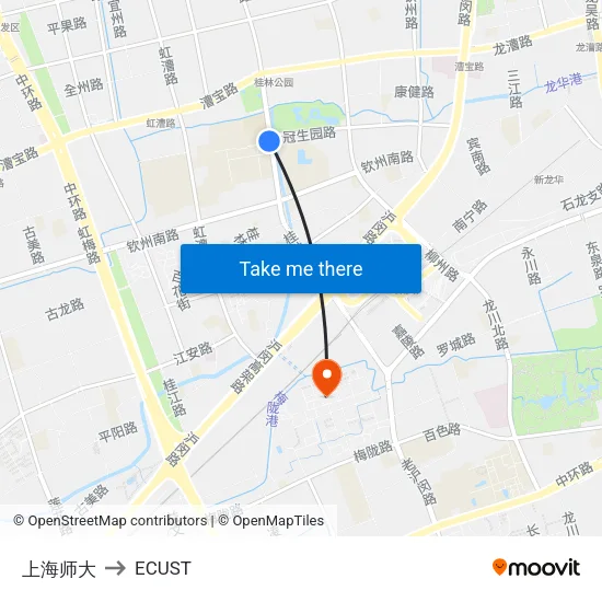 Shanghai Normal University to ECUST map