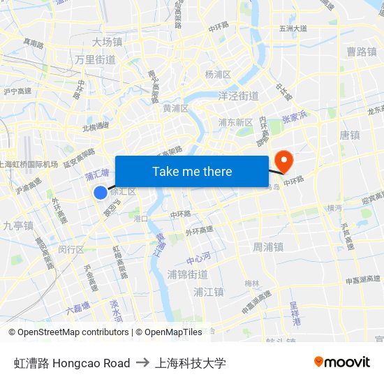 虹漕路 Hongcao Road to 上海科技大学 map