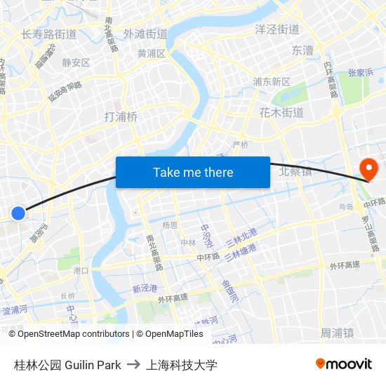 桂林公园 Guilin Park to 上海科技大学 map