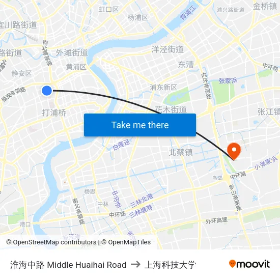 淮海中路 Middle Huaihai Road to 上海科技大学 map