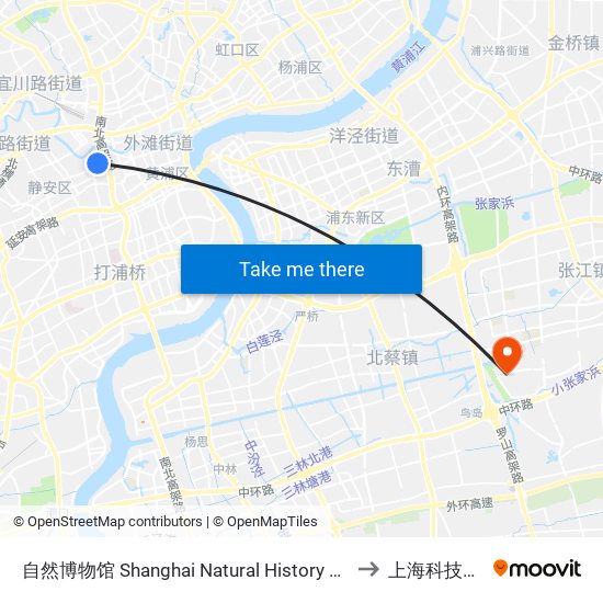 自然博物馆 Shanghai Natural History Museum to 上海科技大学 map